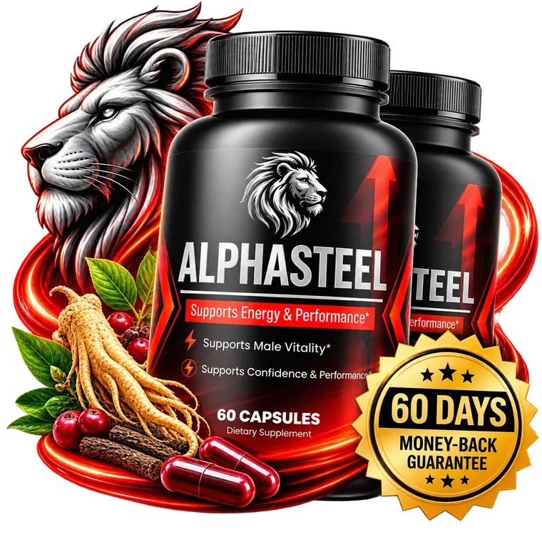 AlphaSteel capsule bottles with lion emblem and 60-day guarantee seal